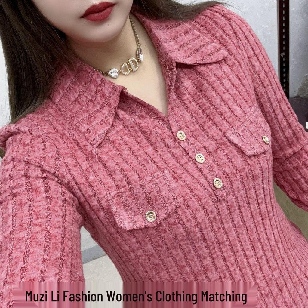 Plus Size Half-Open Collar Long Sleeve Women's Shirt - Autumn/Winter Style: Fashionable, Versatile, and Slimming.