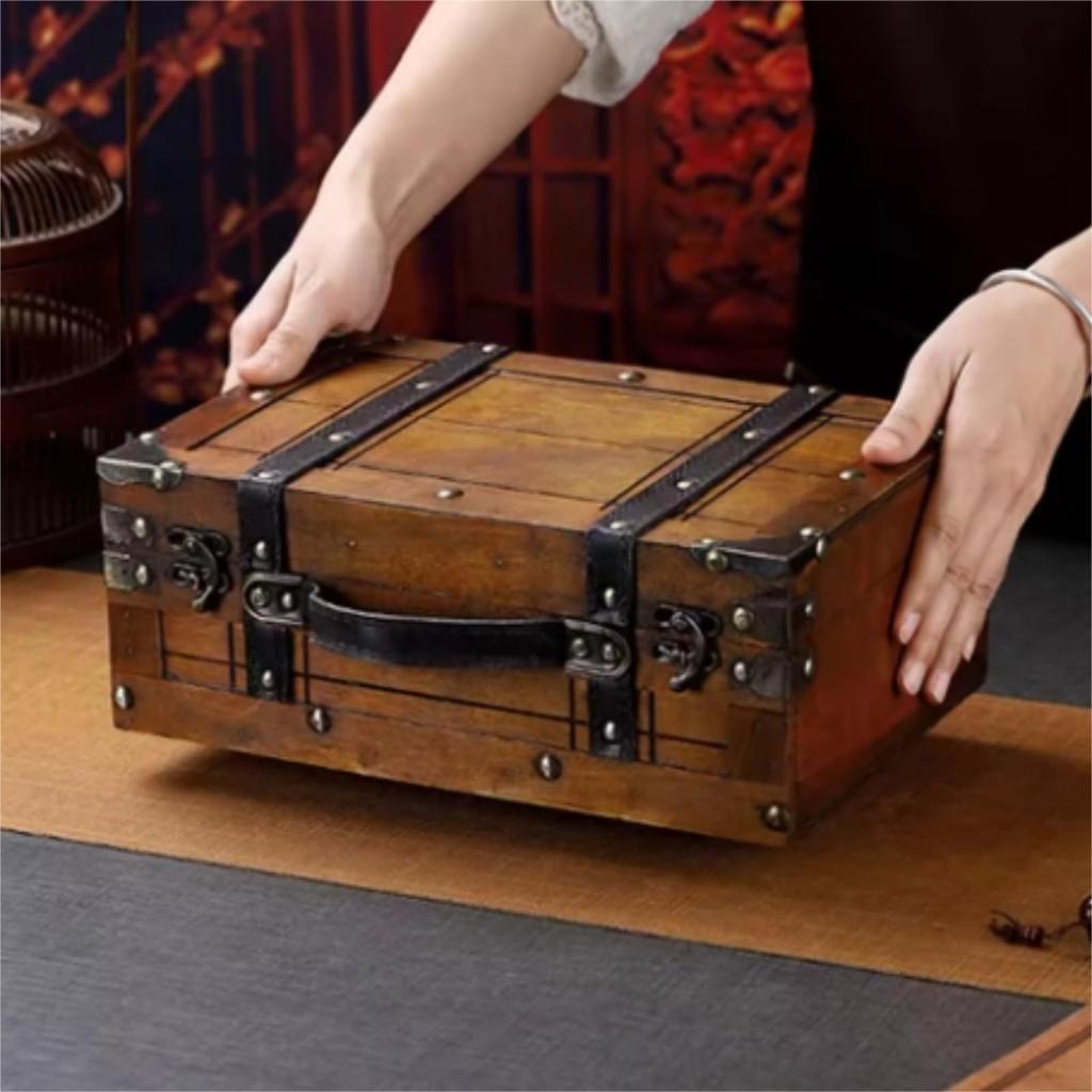 Vintage Wooden Chest, Antique Wooden Storage Trunk for Handbags, Clothes, Toys, and Photo Props (Large)