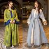 Middle East Evening Dress Ruffle Sleeve Stand Collar Robe Vest Ruffles Long Dress Embroidery Set Dress Suit