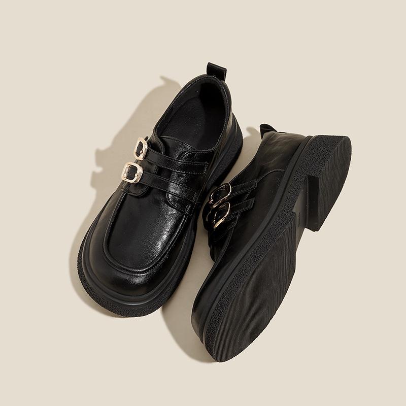 

Женские лоферы на платформе весна и осень новые толстый каблук круглый носок ретро черный jk одинарная обувь британский стиль маленькие кожаные туфли 41 чёрный