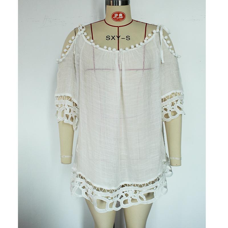 Hollow Lace One Shoulder Strap Sexy Solid Color Loose Casual Vacation Beach Sunscreen Swimsuit Cover Up