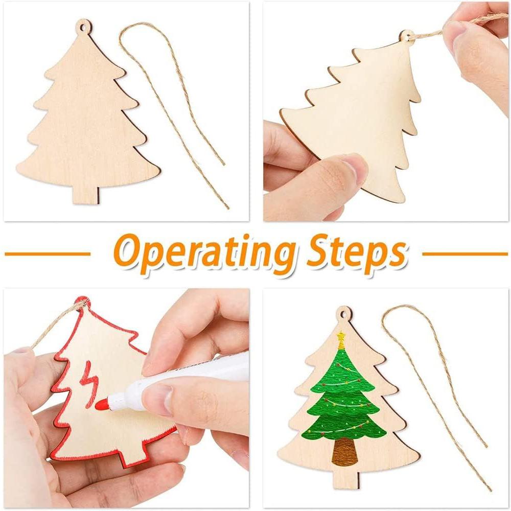 20Pcs Christmas Wooden Baubles Round Wood Slices Wood Disc Hanging Ornaments Baubles for DIY Crafts Christmas Tree Decoration