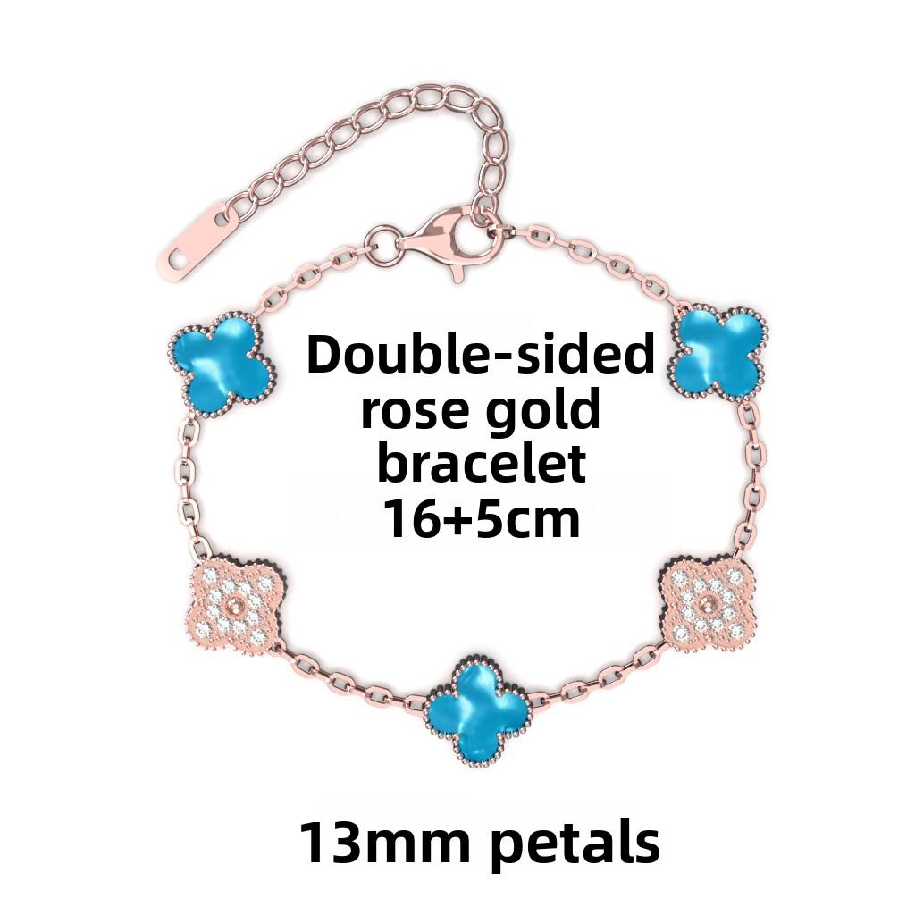 Brățară Trifoi cu Patru Foi de 13 mm Aur Roz Vid Cinci Flori Brățară Completă pentru Doamne