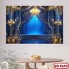 2D Blue Gold Curtain Backdrop with Chandelier for Photography