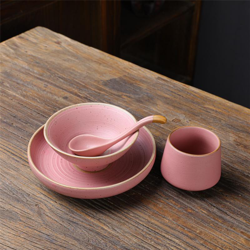 Ceramic Cup Rice Bowl Set, One Person Food, Japanese-Style Household Tableware, Plates, Dishes, Dishes, Retro Western Tableware