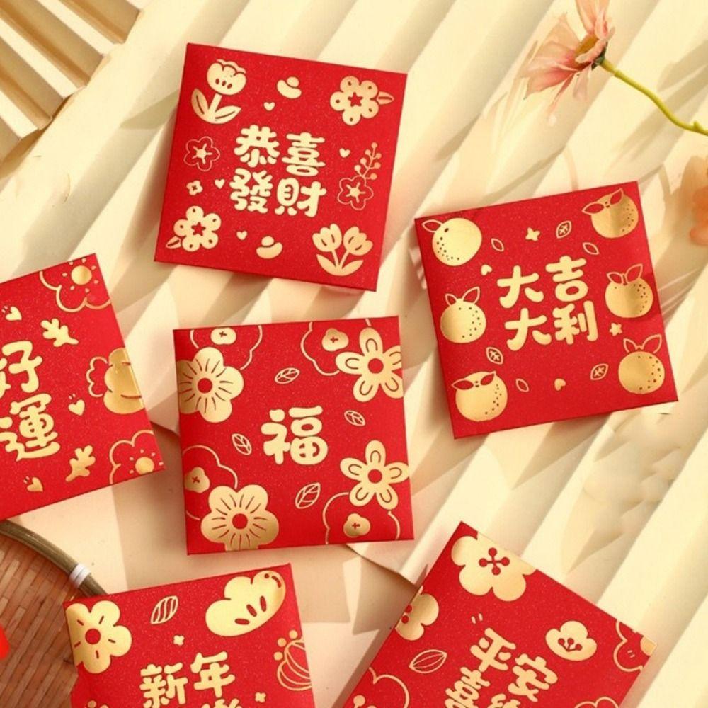6 Pieces Hot Stamping 2026 Horse Year Red Envelope Chinese Style Large Capacity Spring Festival Envelopes Bless Words Paper