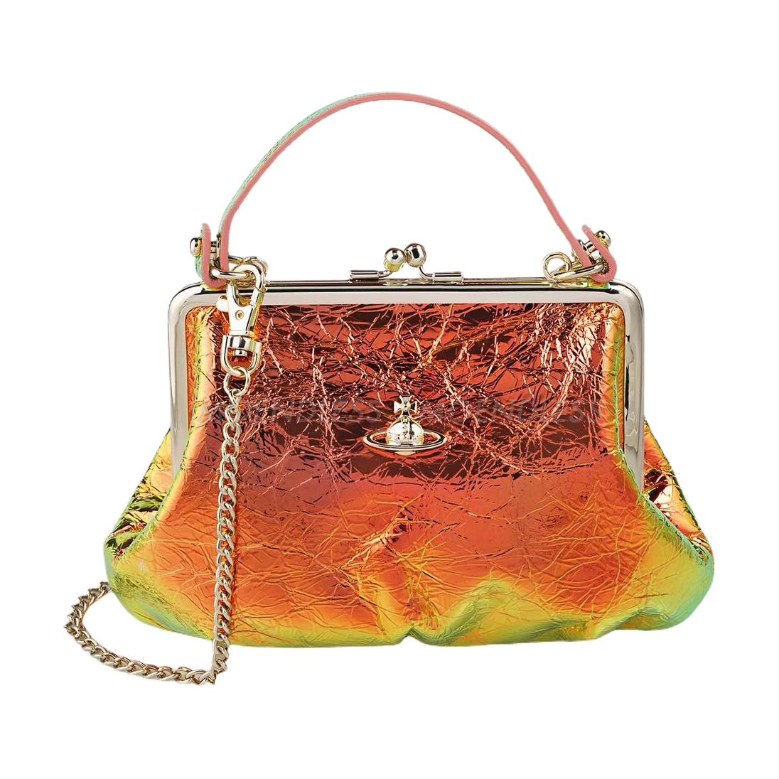 Vivienne Westwood Saturn Logo Detachable Chain Pleated Leather Shoulder Crossbody Wallet Women wallet Colorful 5202000340805F401 Basic Set (Bag)