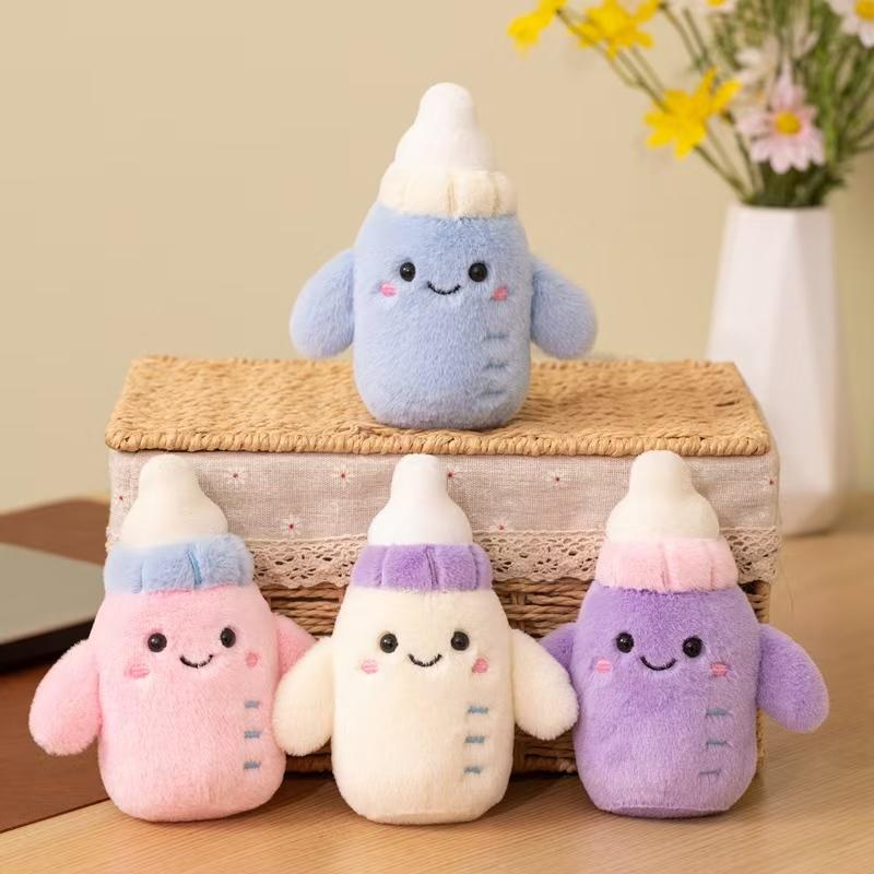 Cute Milk Bottle Plush Toy Super Soft Kawaii Milk Bottle Pillow Nap Cushion Sleeping Companion Doll Mini Bottle Keychain Gift