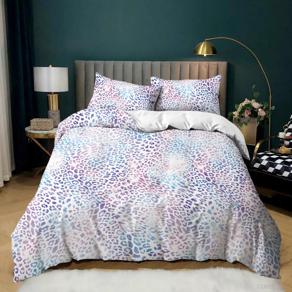 Capa de edredom com estampa de leopardo, conjunto de cama com estampa de chita rosa, tema de animal selvagem, capa de edredom para meninas e adolescentes, capa de edredom de microfibra