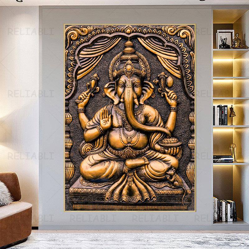 Abstrakcyjny obraz na płótnie z bogiem słonia, plakaty z bogiem hinduskim, wydruki Ganesha, sztuka ścienna do wystroju salonu Cuadros bez ramki