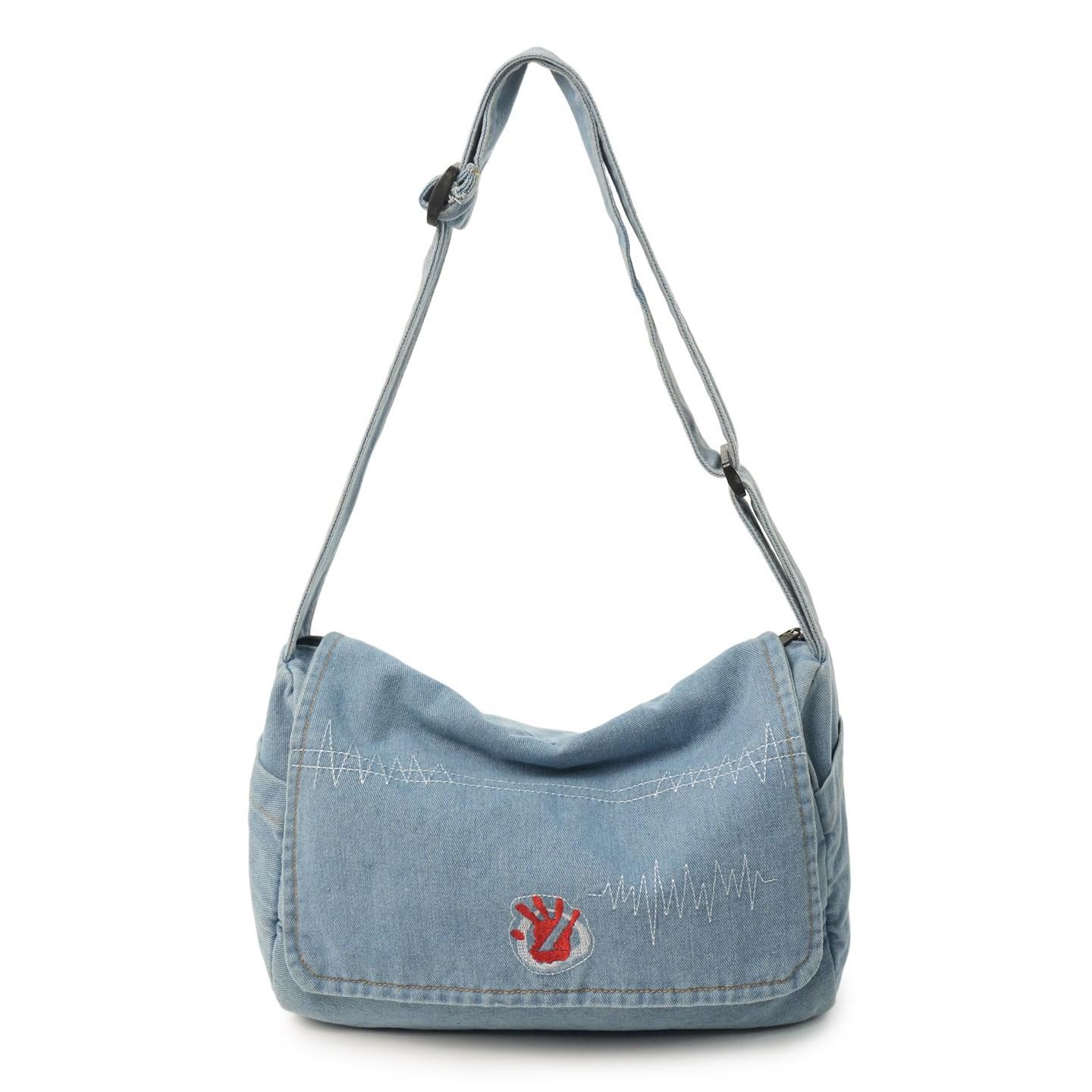 

Washed denim canvas bag, women s shoulder messenger bag, large-capacity literary class, casual mailman bag, women s bag светло-синий