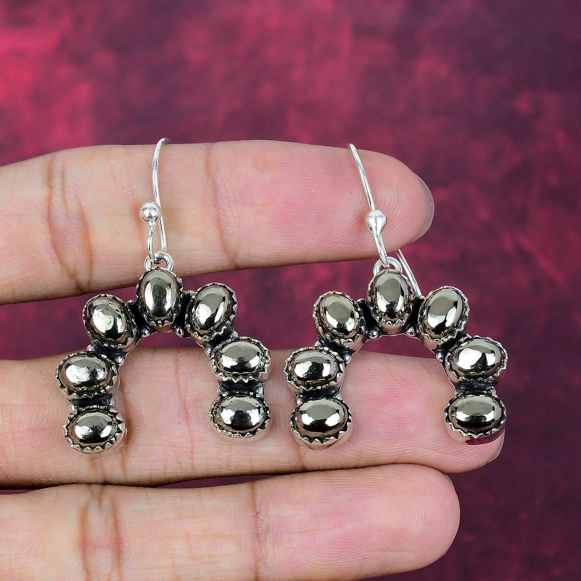 

Золотой пирит Ручная работа Драгоценные камни Ювелирные изделия, 925 Проба Стерлинговое серебро Серьги Красивые украшения 1.85 Inches