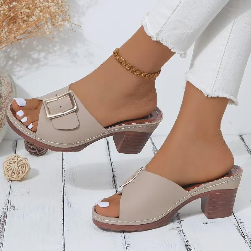 Fashion Women Slippers 2025 Summer New Fashion Soft Platform Shoes Ladies Chunky Heels Buckle Designer Slippers