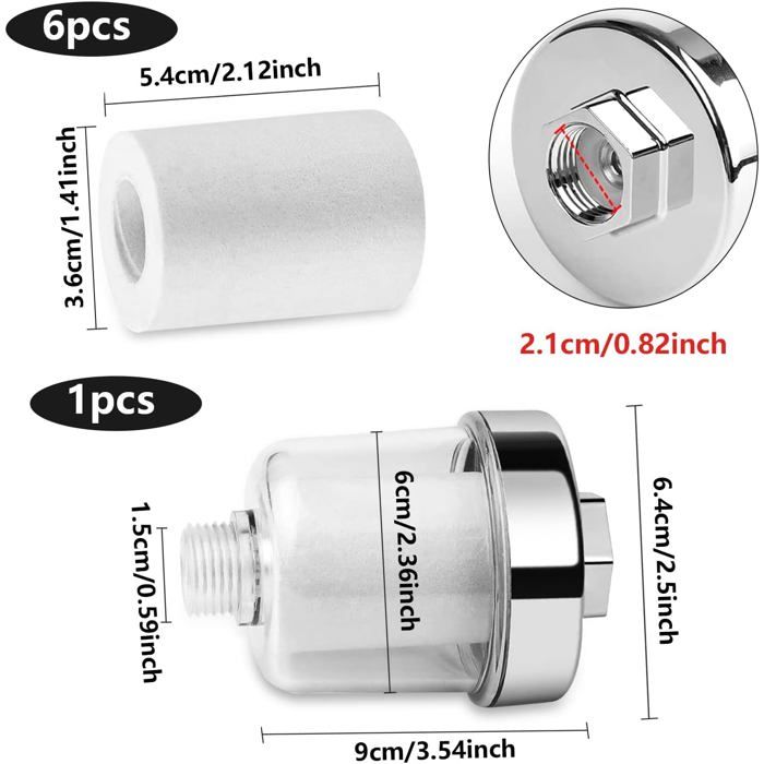 Filtre de douche anti-calcaire AIMOONSA + 6 cartouches — réduit chlore, métaux lourds et impuretés