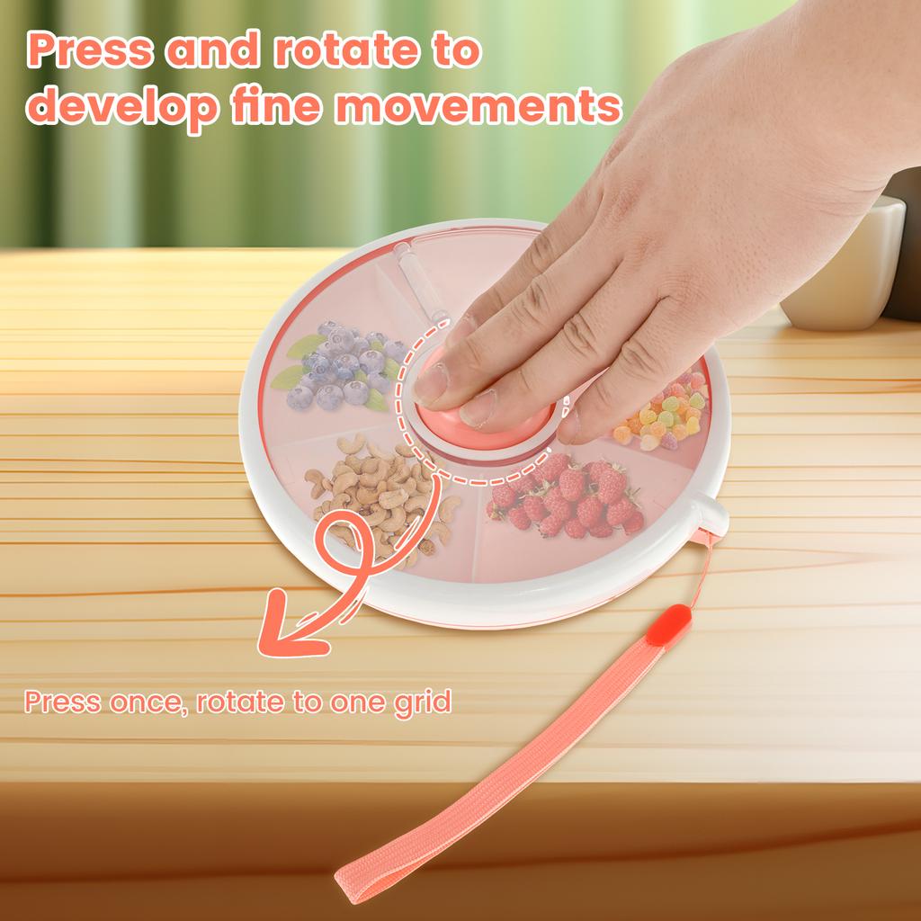 Portable Kids Snack Containers 5-Grid Toddler 360° Spinner ABS Plastic Snack Tray for Snack Candy Nut Picnic Storage Boxes