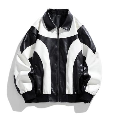 Chaqueta de cuero para hombre Chaqueta de patchwork en contraste Traje de moto Traje de carreras Chaqueta de hombre Chaqueta de PU Traje de moto Chaqueta de cuero