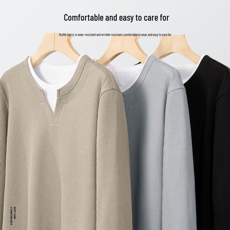 JEEP SPIRIT Men's Waffle Knit Long Sleeve Faux Two-Piece T-Shirt