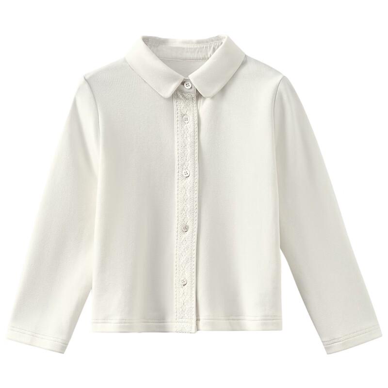 Hacikis Girls  Winter White Elastic Knit Lace-Trim Shirt 120
