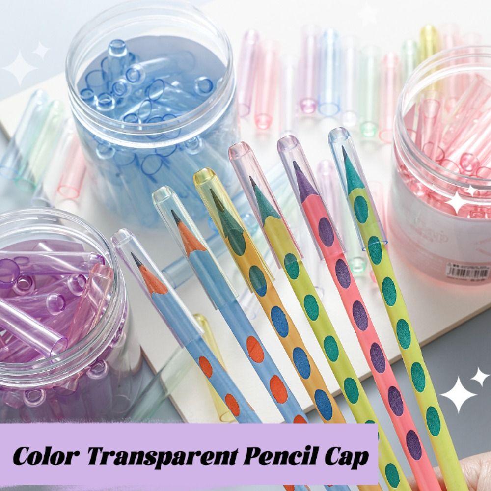 35PCS/Box Solid Color Pencil Cap Transparent Pen Tip Protector Cute Pencil Protective Case Students