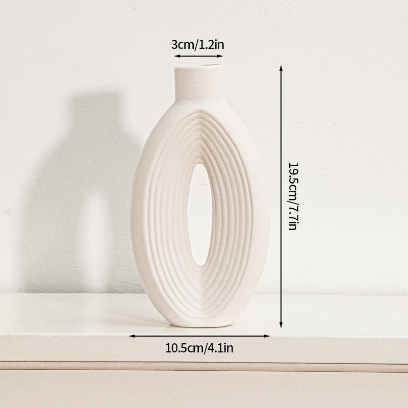 INS Ceramic Vase White Nordic Vase Circular Hollow Ceramic Donuts Flower Pot Decorative Dry Flower Vases Living Room Decoration