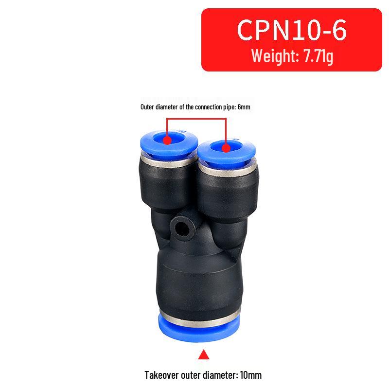 Pneumatic Quick Connector PN/PW-4, Y-Type Tee, 8mm Plug, 12mm Plastic OD, 16mm Connection