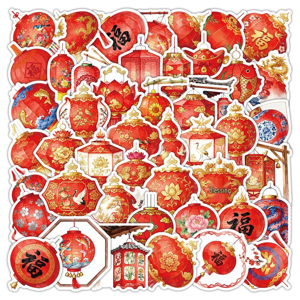 63 New Style Chinese New Year Lantern Stickers: Festive, Waterproof Decoration for Walls & Windows