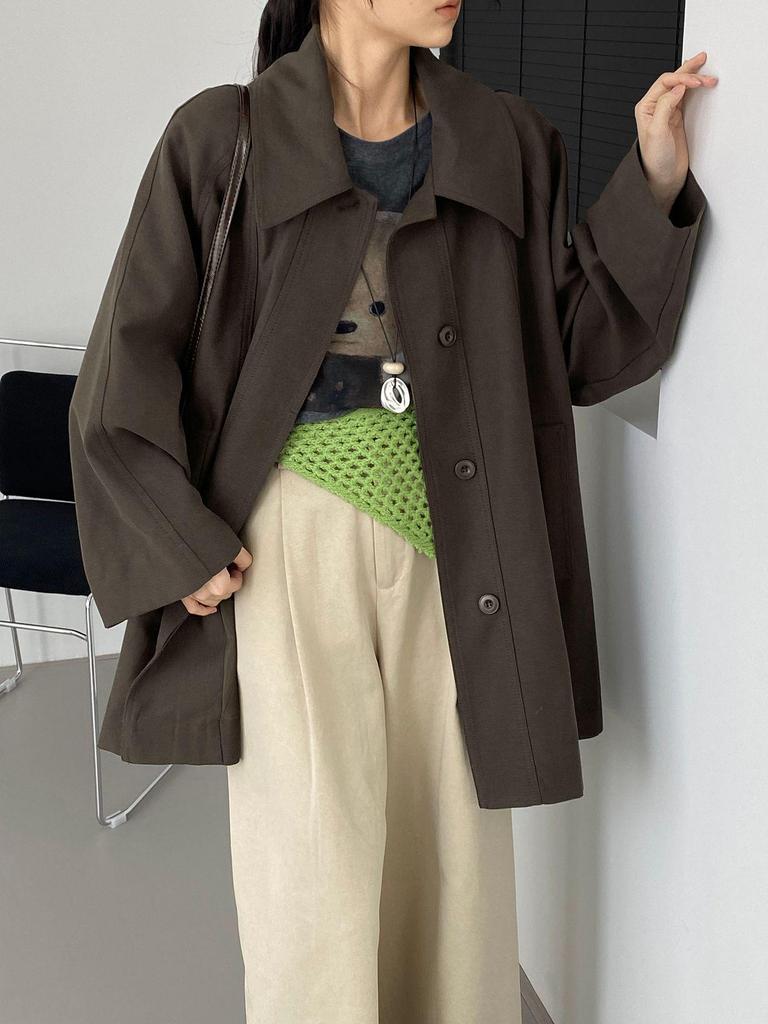 So Berlin Holiday: Women's Korean Style Loose Turn-Down Collar Mid-Length Trench Coat