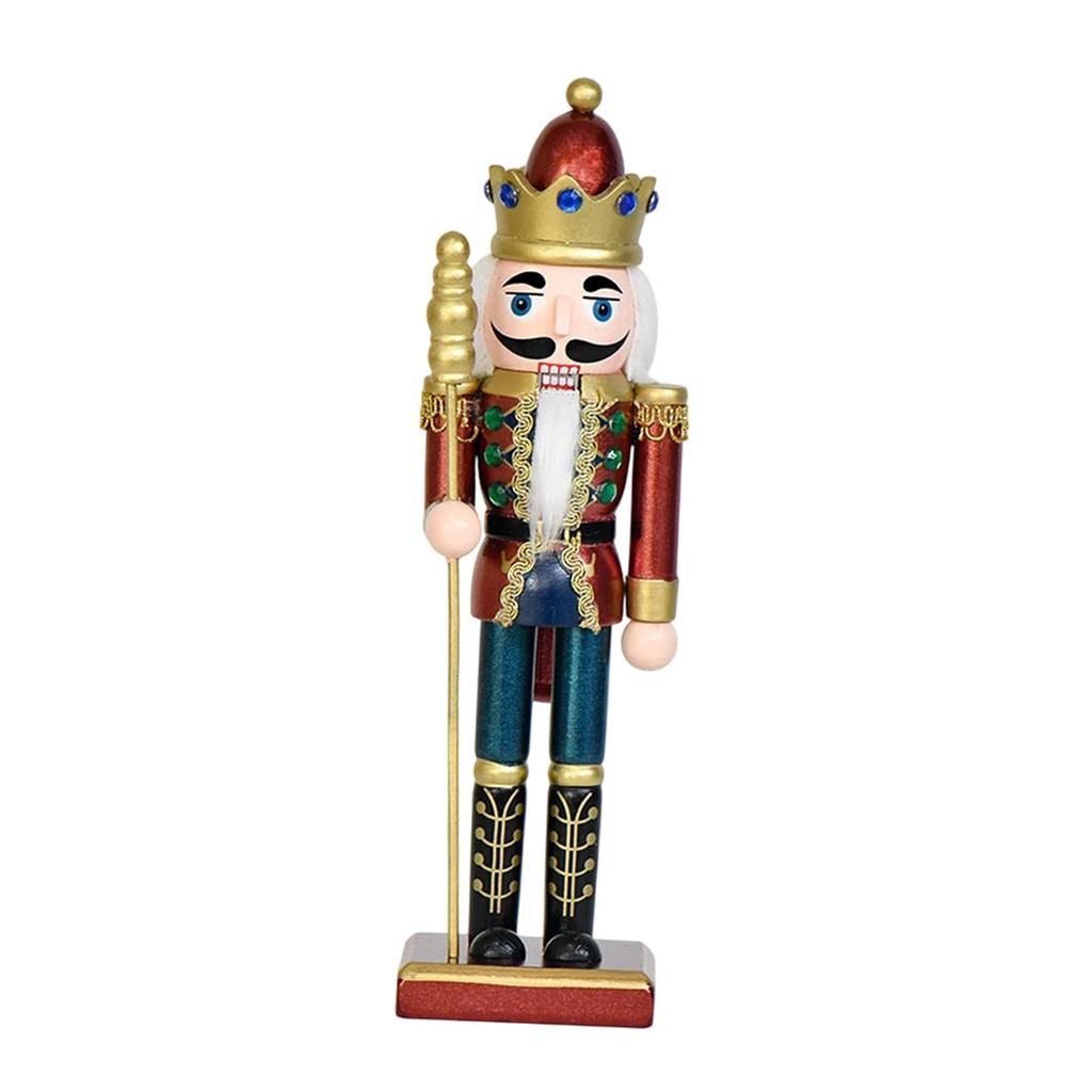 Christmas Nutcracker 25cm Solid Wood Christmas Gift Traditional Craft Wooden Nutcracker for Desk Office Shelf Bedroom Holiday
