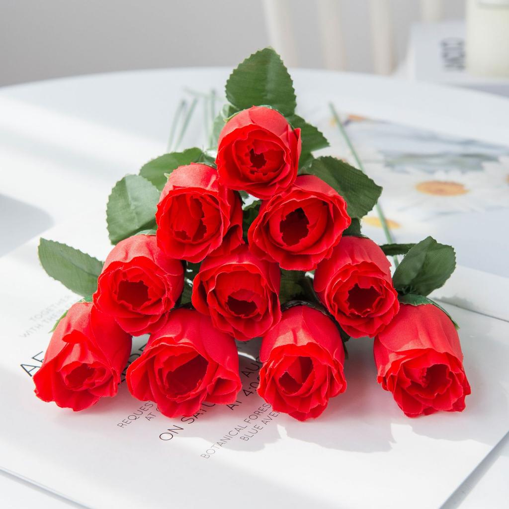 Boutons de Rose Fleurs en Tissu de Soie Fleurs Artificielles Mariage Décoration de Maison Fleurs Hôtel Roses Roses Simples Simulation de Rose Accessoires de Prise de Vue Fleurs Artificielles