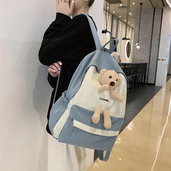 Rucsac drăguț cu urs de desene animate pentru fete, geantă de umăr antifurt de culoare contrastantă, geantă de școală versatilă pentru fete adolescente, rucsac de școală impermeabil