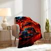 For Truck,Fire,Road-Themed Flannel Blanket, Glam Style, Digital Print, All-Season Comfort, Tear-Resistant, Knitted Craftsmanship, Polyester,