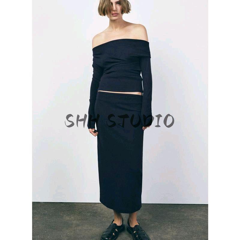 Spring New Women's Clothing Easiest for Match Midi Dress 0264323 Soft Asymmetric off-Shoulder Tops 0264322