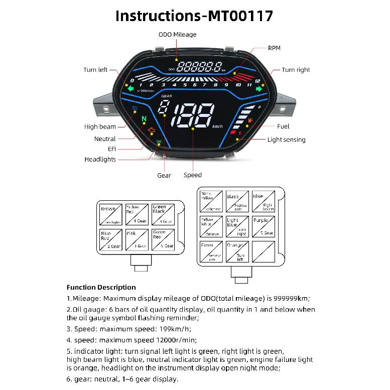 Motorcycle Speedometer 199Km/h LED Dashboard RPM Tachometer Digital Temp Fuel Gauge for Honda EX5 Class1 CX DX Wave100 CD100