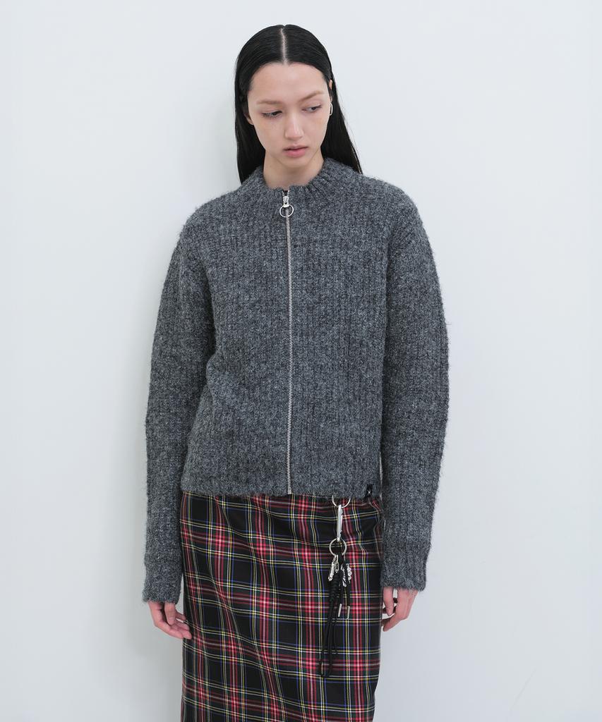 Yunse Angora Knit Zip-Up (Charcoal)