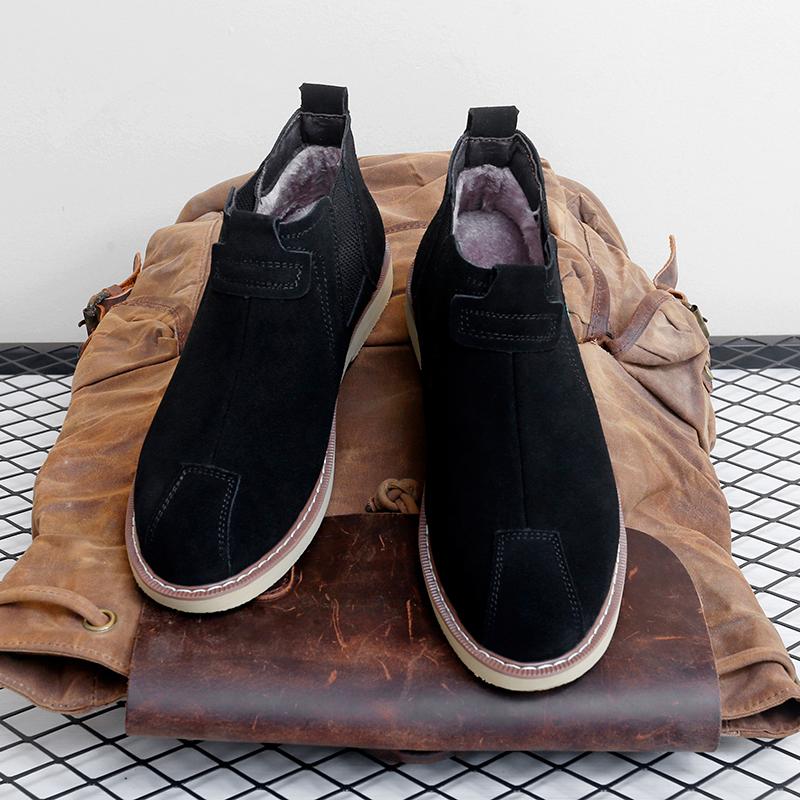 Fashion Suede Leather Chelsea Boots Winter Shoes Plush Warm Footwear New Fashion Slip on Mens Ankle Boots Non-Slip Leisure Walk Shoes