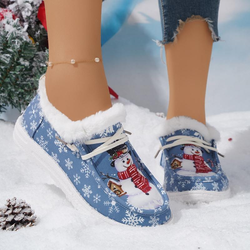 

Christmas short snow boots women s winter new large size single shoes velvet casual women s flat-bottomed warm cotton shoes 43 синий