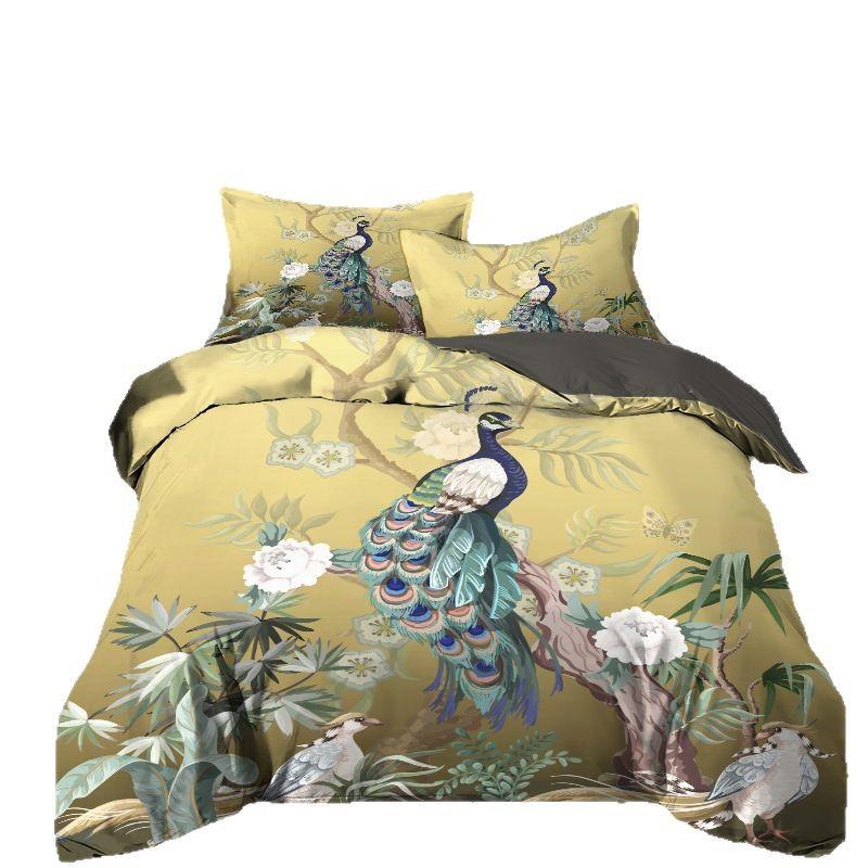 Simple Peacock 3d Printing Thickened Polished Bed High-end Quilt Cover, Dormitory Three-piece Bedding