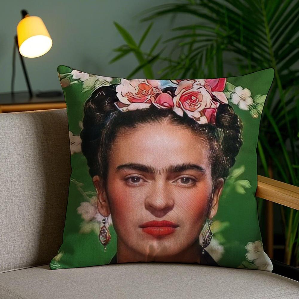 Housse de coussin Art Peinture F-Fridas Peluche Courte Douce Impression Double Face Décoration Intérieure Housse de Coussin Lavable en Machine Cadeau