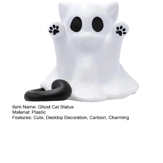 Yousheng Halloween Ghost Cat Statue Cute Mini Cat Figurine Cartoon Desk Ornament for Home Office Tabletop Shelf Decor
