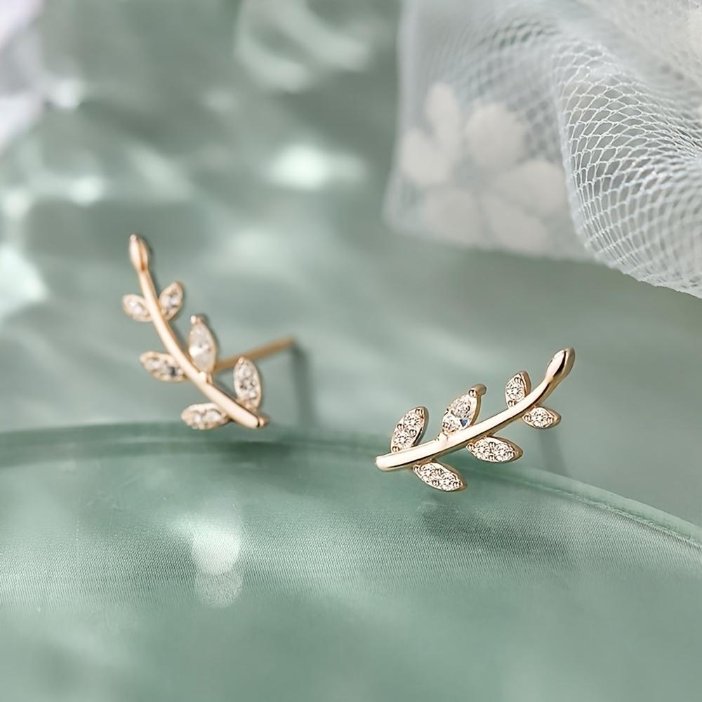 Fashionable and Luxurious Women's Leaf Branch Imitation Zircon Earring Earrings