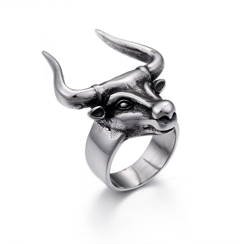 Titanium Steel Zodiac Bull Head Ring Index Finger Ring, Punk Accessories
