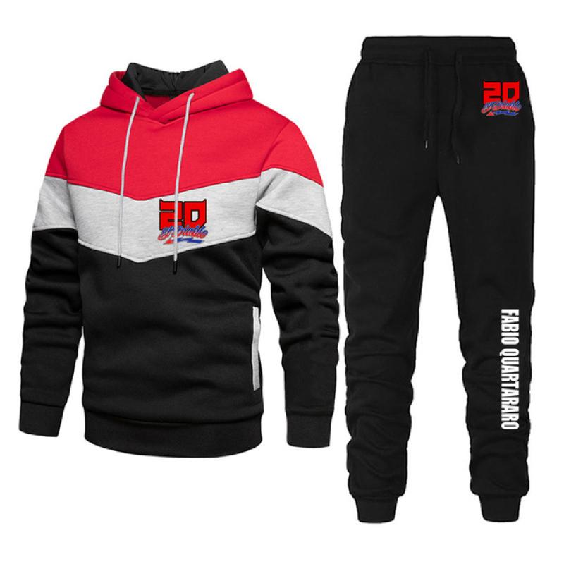 Men FABIO QUARTARARO WITH SIGNATURE Tracksuits Two Piece Set New Three Color Patchwork Hoodie Pant Fshion Casual Sportswear