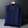 Autumn Winter New Style Men Fake Two Piece Sweater Long Sleeve Middle Aged Fleece Lined Thickened Base Layer Shirt