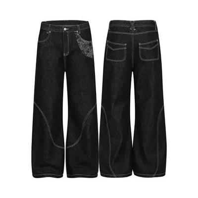 Mens Relaxed Fit Straight Leg Wide Denim Jeans Vintage Style Water Washed Cotton Blend Mid Rise