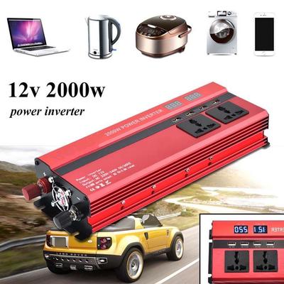 ממיר מתח לרכב 2000W 4 יציאות USB תצוגת LED כפולה DC 12V/24V ל-AC 110V/220V ממיר גל סינוס