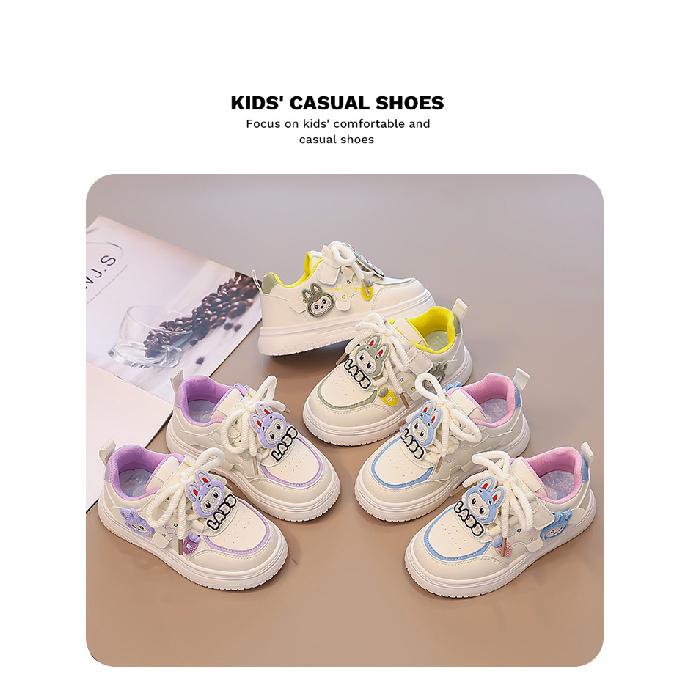 Children's Girls' Sneakers, Spring and Autumn Styles, Fashionable, Soft-soled, Non-slip L Labubu Little Girl's Casual White Shoes