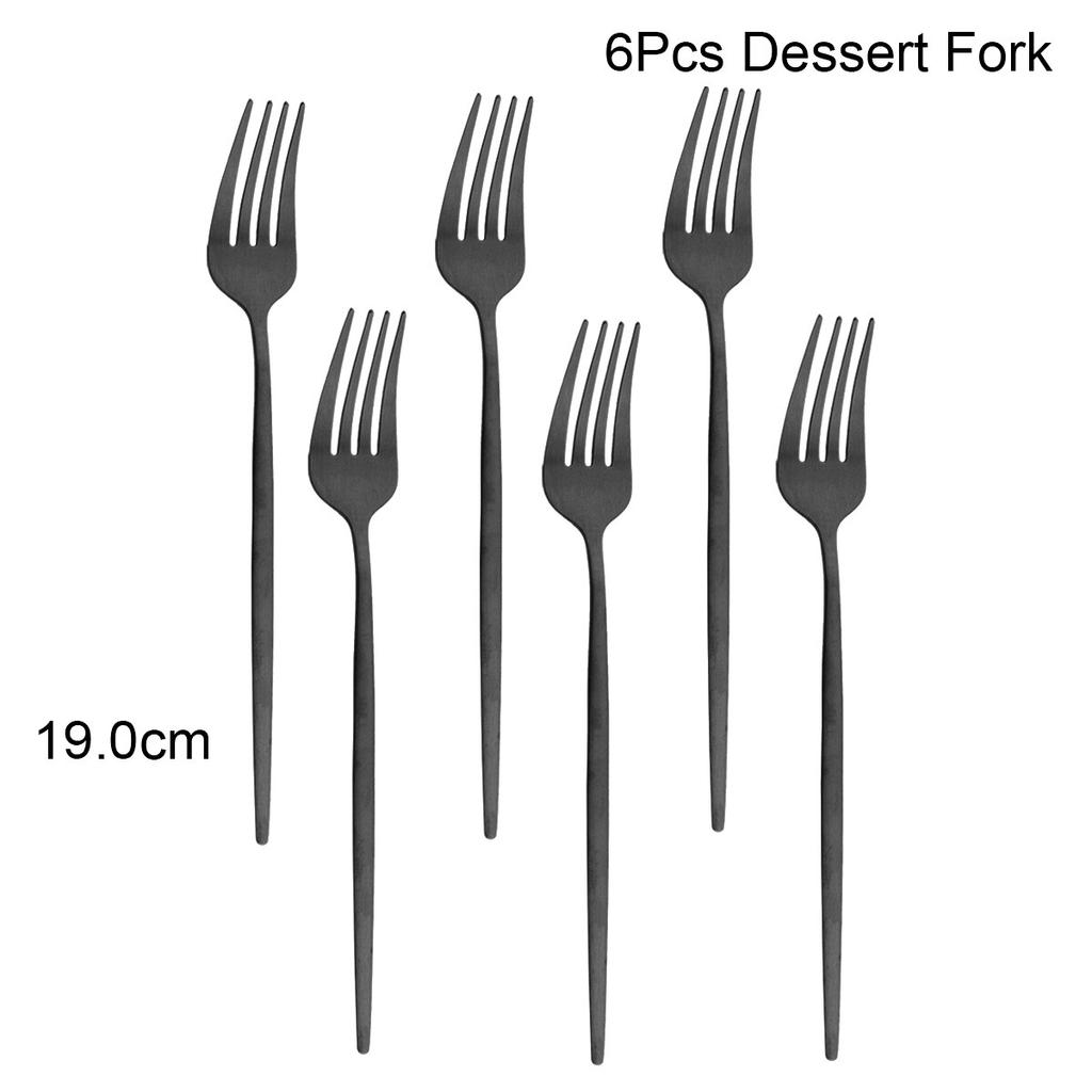 6Pcs Black Cutlery Set Matte Dinnerware Set Knife Fork Spoon Tableware Cake Fruit Fork Stainless Steel Flatware Kitchen