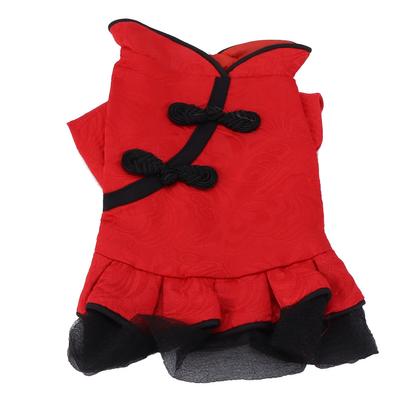 Pet Chinese Style Suit Spring and Summer Cotton Qipao Costume for Pet Puppy and Cats