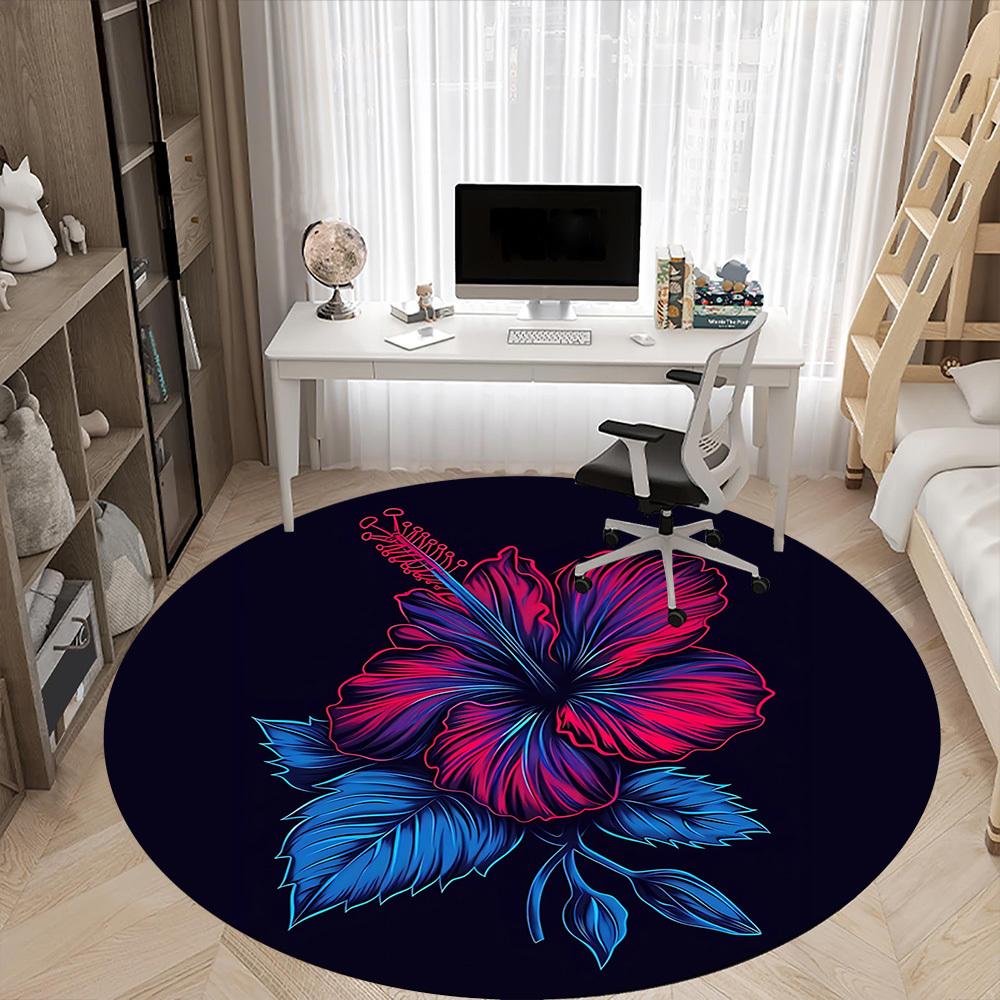 1pc Floral Bloom Office Round Area Rug, Indoor Mat Suitable For Office, Under Office Chairs Bedroom Living Room Home Decor, Room Deco