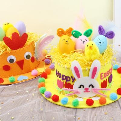 Decorações Feitas à Mão Chapéus de Páscoa Ovos Coloridos Coelho Pintinho Boné de Desenho Animado Kit de Artesanato DIY Festa de Páscoa